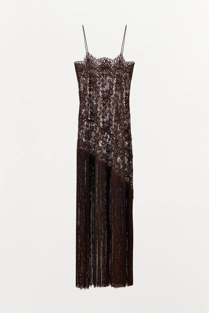 Sheer Lace Fringe Slip Maxi Dress