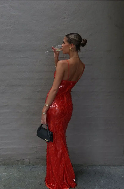 Red Sequin Maxi Dress