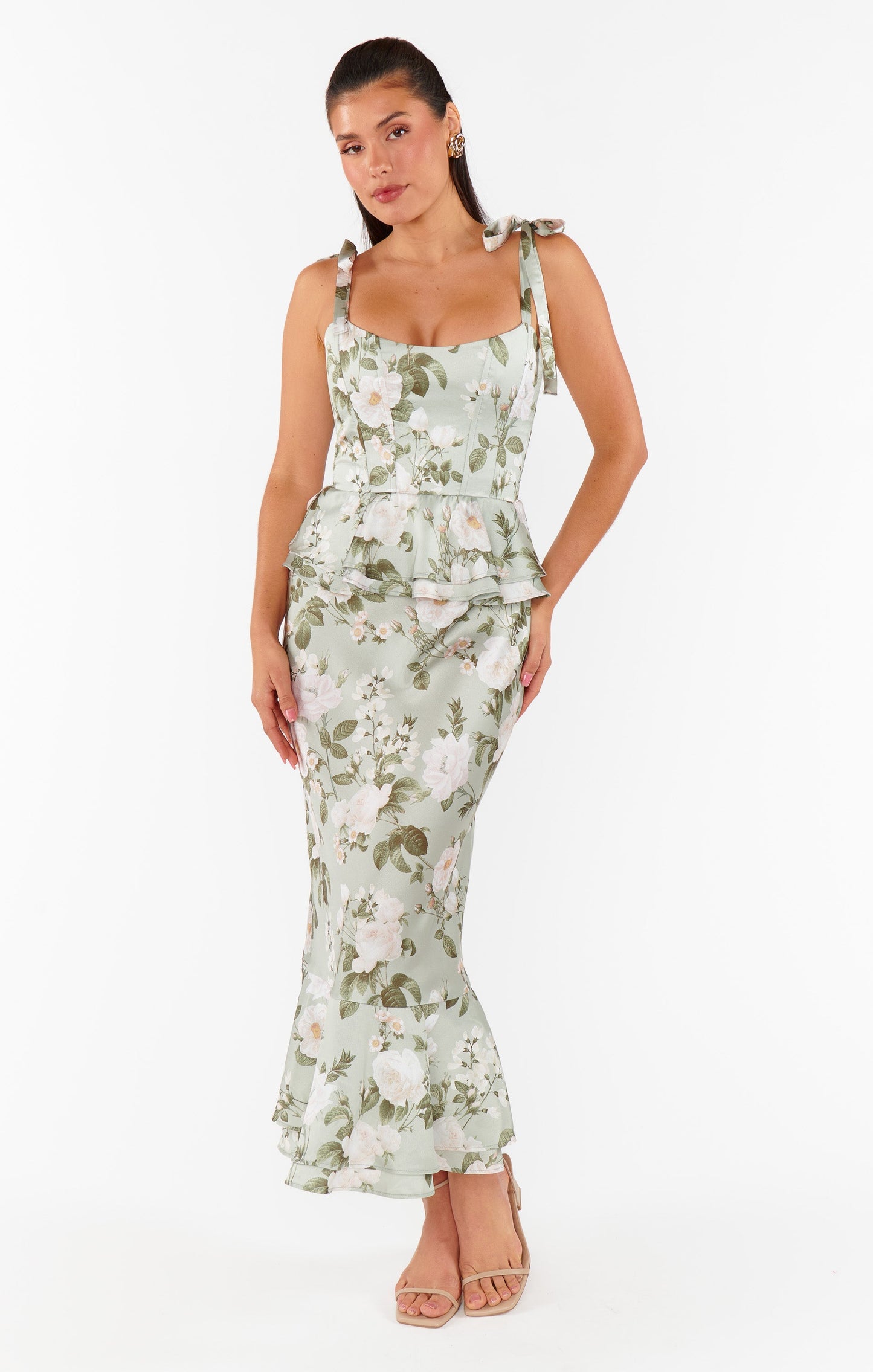 DH Early Spring Collection | "Ethereal Garden" Floral Peplum Corset Maxi Dress