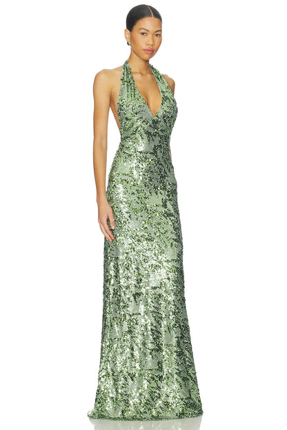 Emerald Halter Glow Maxi Dress