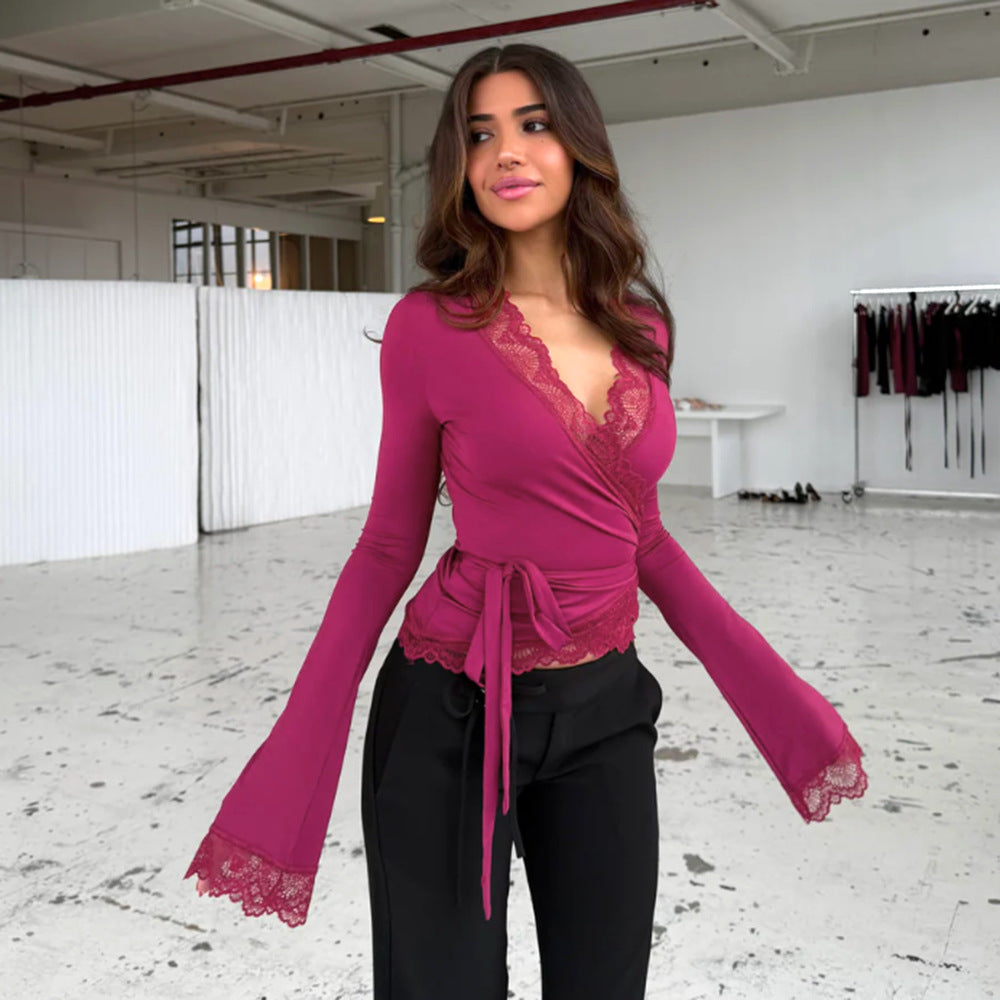 Rose Flame Lace Tie Top