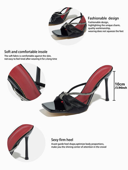Noir Velouré Crystal Bow Heels