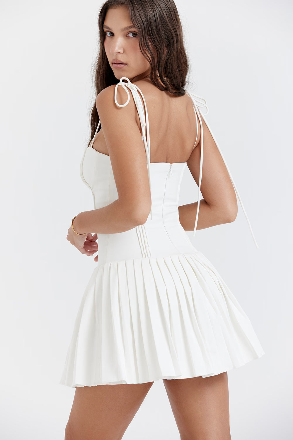 White Muse Pleated Mini Dress