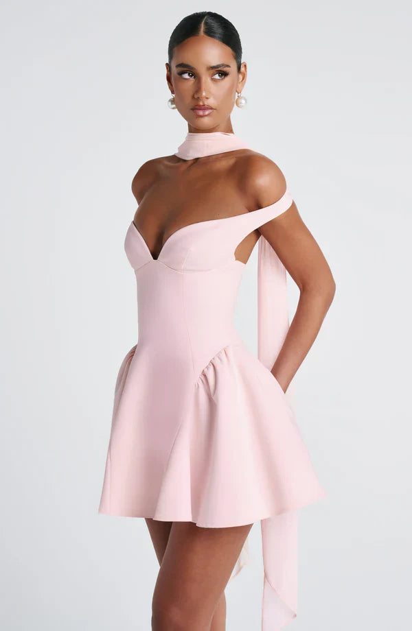 Pink Off Shoulder Corset Mini Dress